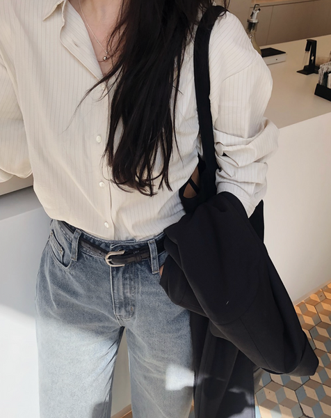 [SLOWAND] #SLOWMADE Quit Soft Tone Stripe Shirt