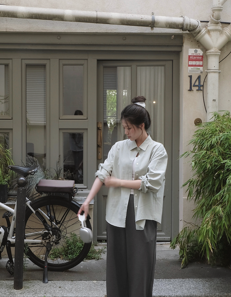 [SLOWAND] #SLOWMADE Quit Soft Tone Stripe Shirt