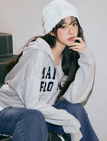 [rola rola] MAISON DE ROLA EMBROIDERY HOOD ZIP-UP GRAY