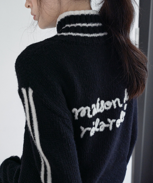 [rola rola] MAISON DE ROLA EMBROIDERY WOOL BLENDED KNIT ZIP-UP BLACK