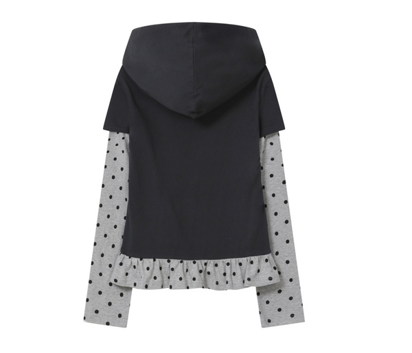 [BAUF] Angel Slim Fit Layered Hooded T-Shirt [Dot Charcoal]