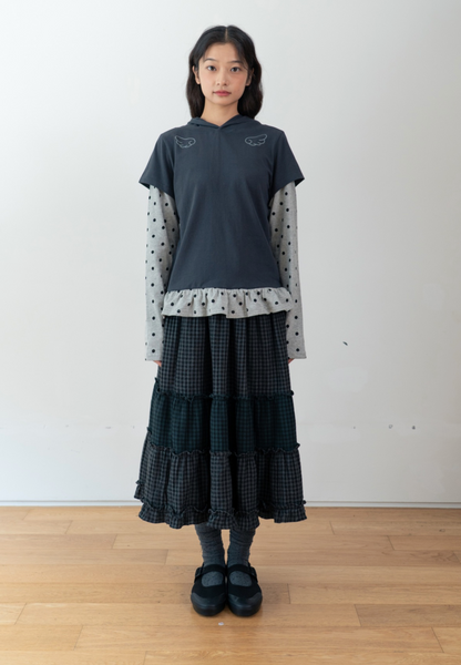 [BAUF] Angel Slim Fit Layered Hooded T-Shirt [Dot Charcoal]