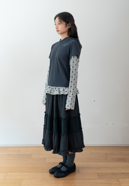 [BAUF] Angel Slim Fit Layered Hooded T-Shirt [Dot Charcoal]