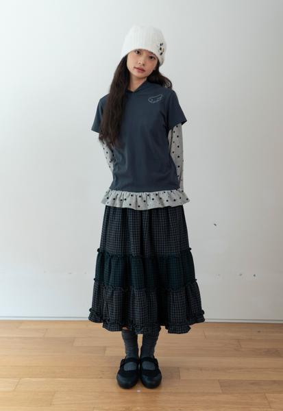 [BAUF] Angel Slim Fit Layered Hooded T-Shirt [Dot Charcoal]