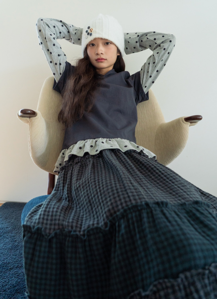 [BAUF] Angel Slim Fit Layered Hooded T-Shirt [Dot Charcoal]