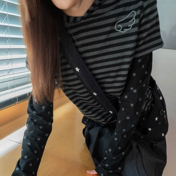 [BAUF] Angel Slim Fit Layered Hooded T-Shirt [Straight Black]