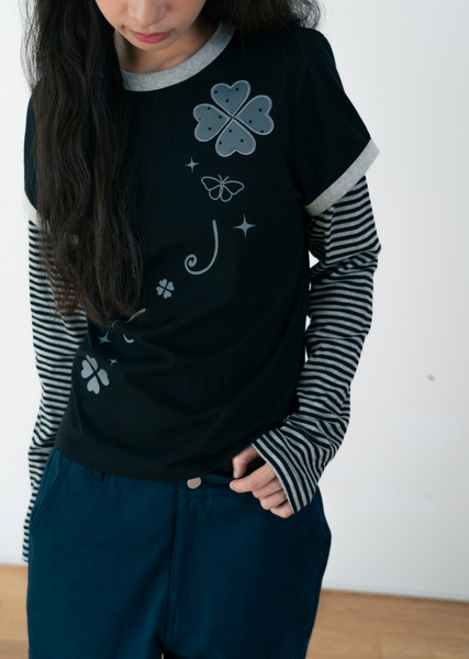 [BAUF] Clover Layered Slim Fit Long Sleeve [Black]