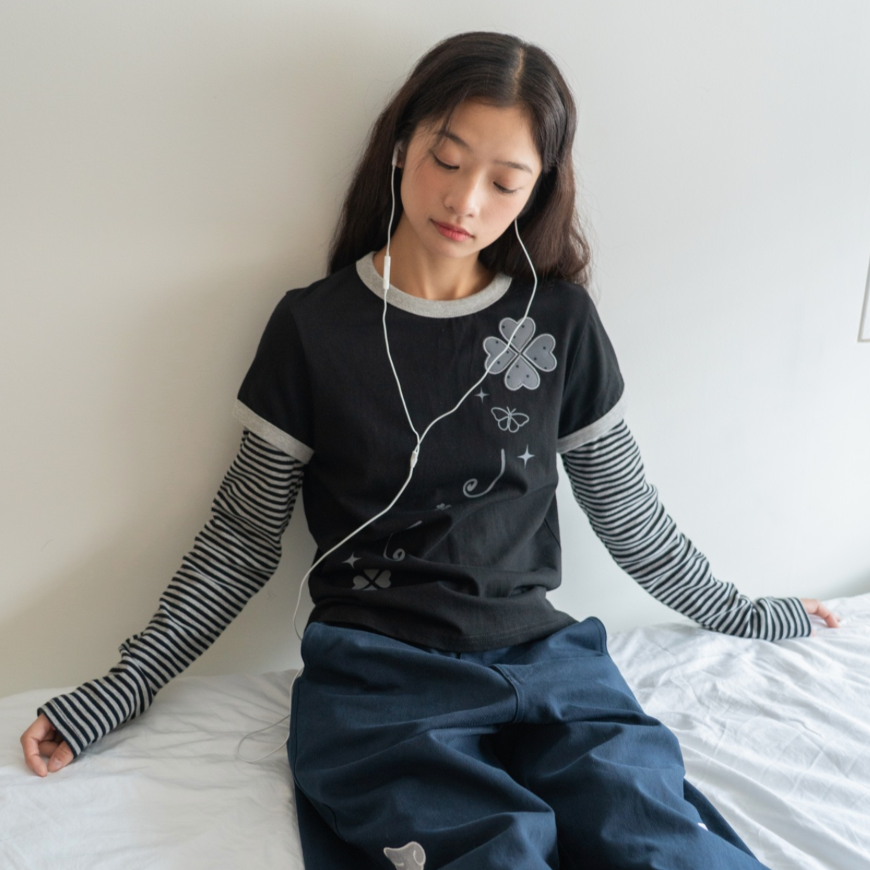 [BAUF] Clover Layered Slim Fit Long Sleeve [Black]