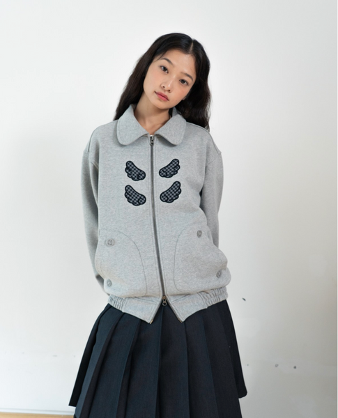 [BAUF] Angel Collar Zip-Up Jacket [Gray]