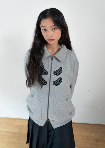 [BAUF] Angel Collar Zip-Up Jacket [Gray]