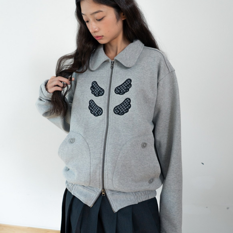 [BAUF] Angel Collar Zip-Up Jacket [Gray]