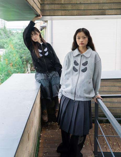 [BAUF] Angel Collar Zip-Up Jacket [Gray]