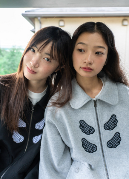 [BAUF] Angel Collar Zip-Up Jacket [Gray]