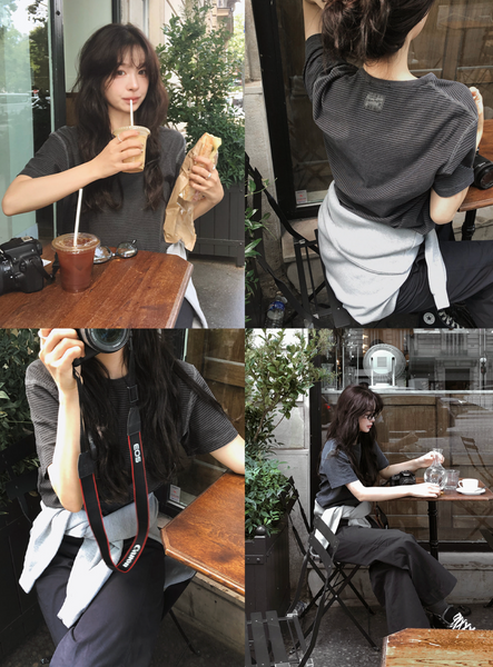 [SLOWAND] # SLOWMADE Mute and Pigment Stripe T-shirt