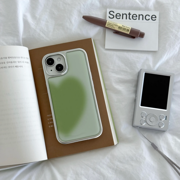 [ABOE] BIG HEART MATCHA Silver Epoxy Phone Case