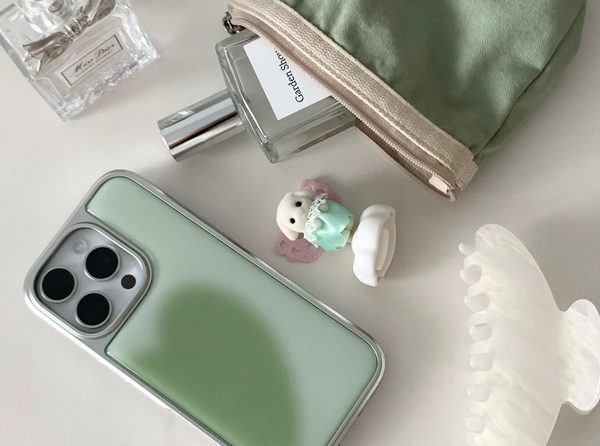 [ABOE] BIG HEART MATCHA Silver Epoxy Phone Case