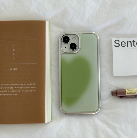 [ABOE] BIG HEART MATCHA Silver Epoxy Phone Case