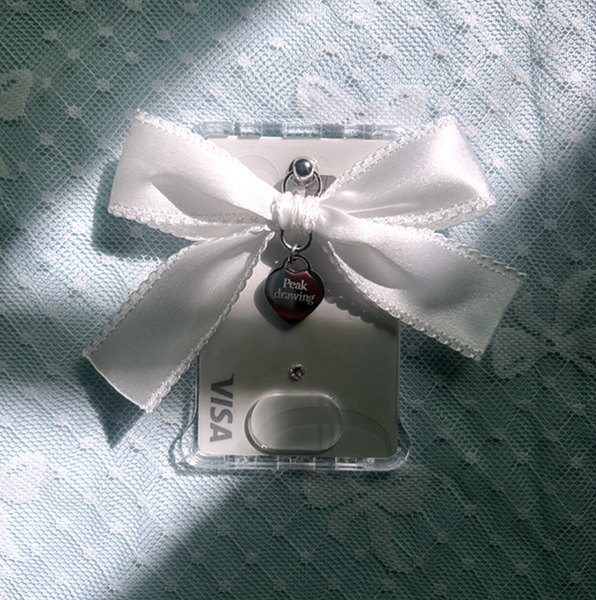[Peakdrawing] Handmade White Baby Bow Heart Card Slot