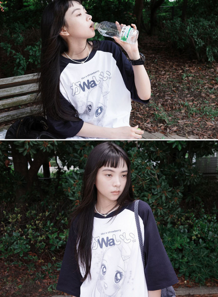 [WONDERVISITOR] KAWAii HEESU Overfit Raglan T-shirt [Navy]