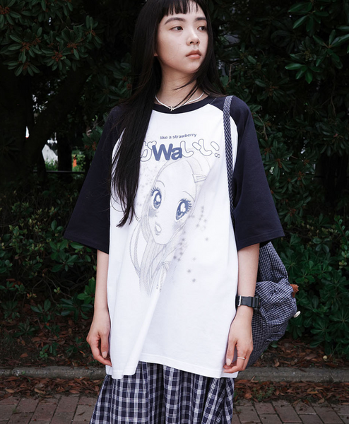 [WONDERVISITOR] KAWAii HEESU Overfit Raglan T-shirt [Navy]