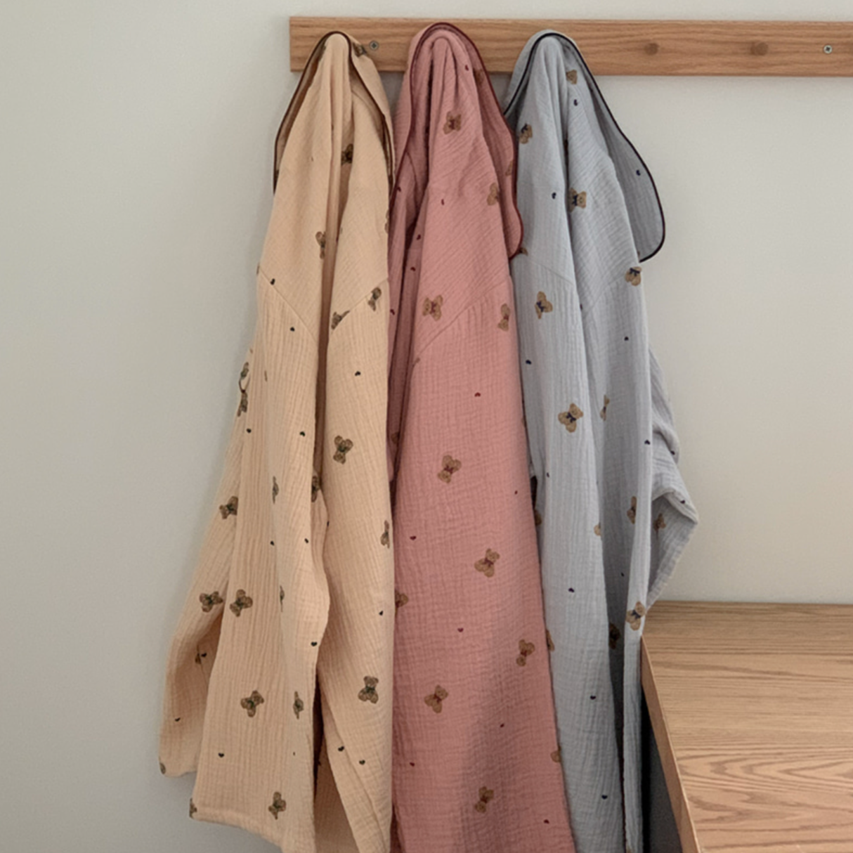 [Juuneedu] Mandy Bear Crinkle Cotton Long Sleeve Pajamas (3colours)