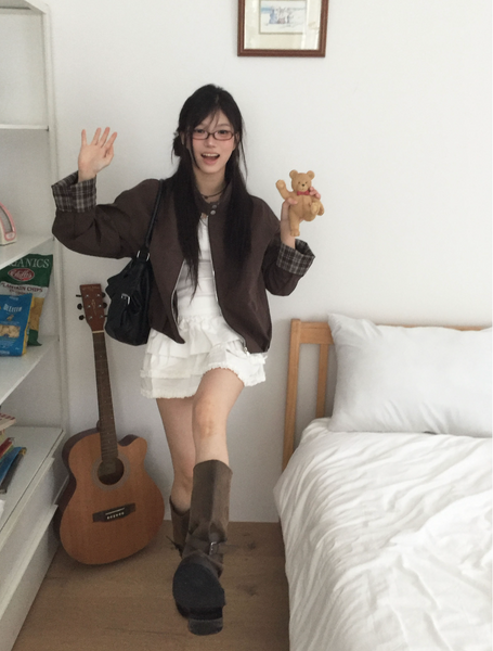 [MODIMOOD] Autumn Checkered Hem Pintuck Jumper