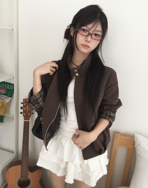 [MODIMOOD] Autumn Checkered Hem Pintuck Jumper