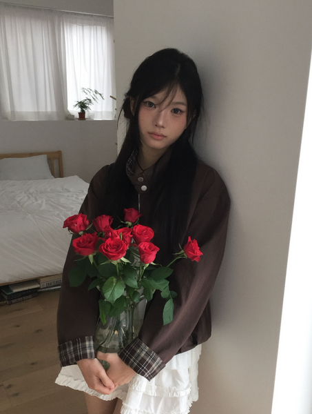 [MODIMOOD] Autumn Checkered Hem Pintuck Jumper