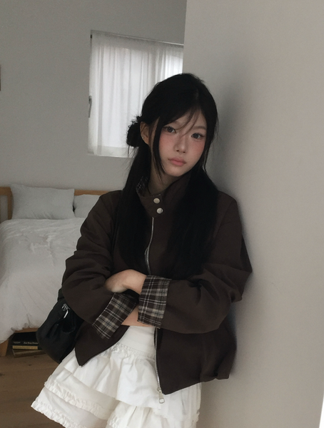 [MODIMOOD] Autumn Checkered Hem Pintuck Jumper