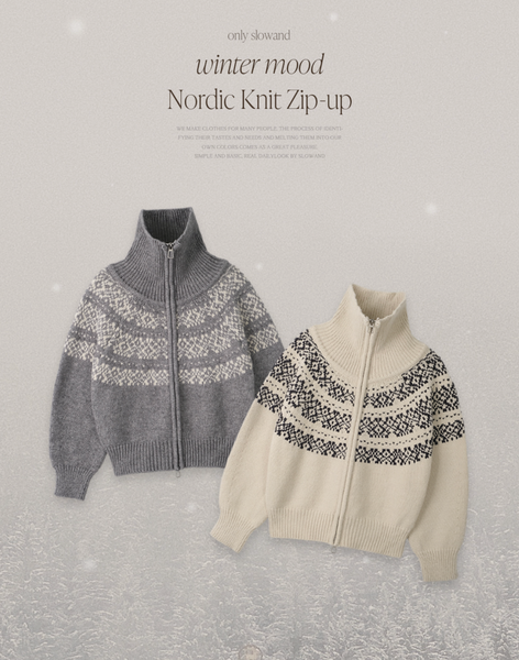 [SLOWAND] ONLYSLOW Nordic Thick High-Neck Knitwear Zip-Up