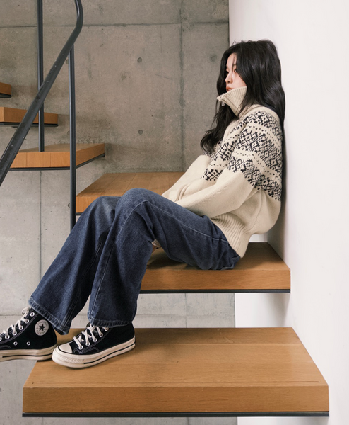 [SLOWAND] ONLYSLOW Nordic Thick High-Neck Knitwear Zip-Up