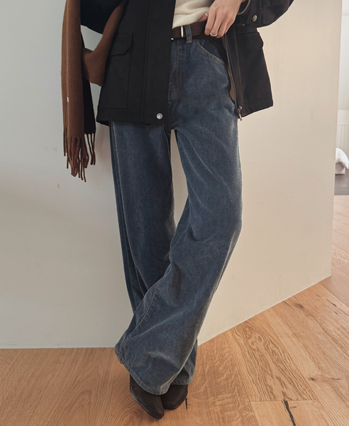 [SLOWAND] # SLOWMADE Light Warm Velvet Napping Straight Fit Denim Pants