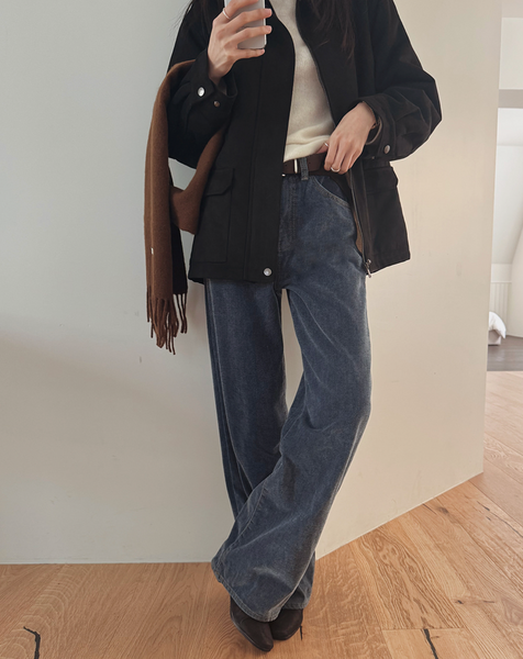 [SLOWAND] # SLOWMADE Light Warm Velvet Napping Straight Fit Denim Pants