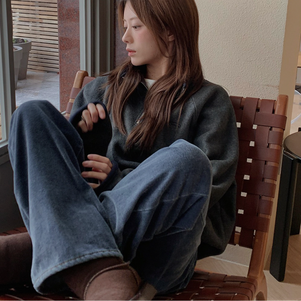 [SLOWAND] # SLOWMADE Light Warm Velvet Napping Straight Fit Denim Pants