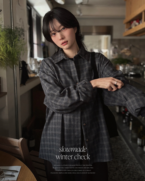 [SLOWAND] # SLOWMADE Deep Mood Fine Checkered Woolen Shirt