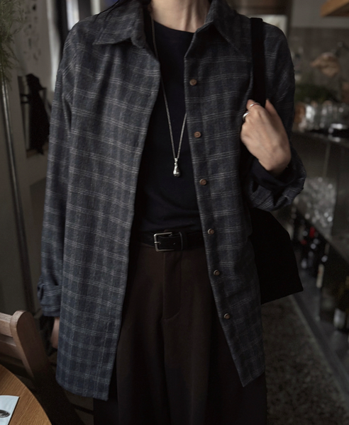 [SLOWAND] # SLOWMADE Deep Mood Fine Checkered Woolen Shirt