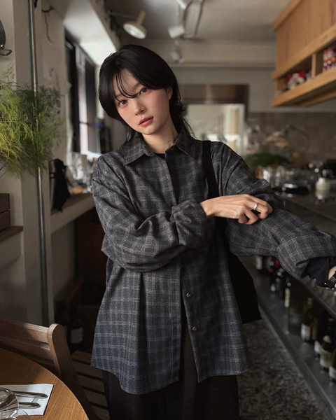 [SLOWAND] # SLOWMADE Deep Mood Fine Checkered Woolen Shirt