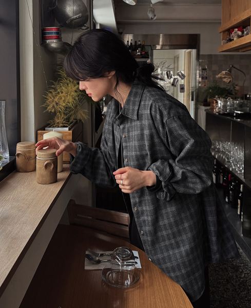 [SLOWAND] # SLOWMADE Deep Mood Fine Checkered Woolen Shirt