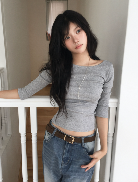 [MODIMOOD] Momu Basic Daily Slim Neck T-shirt