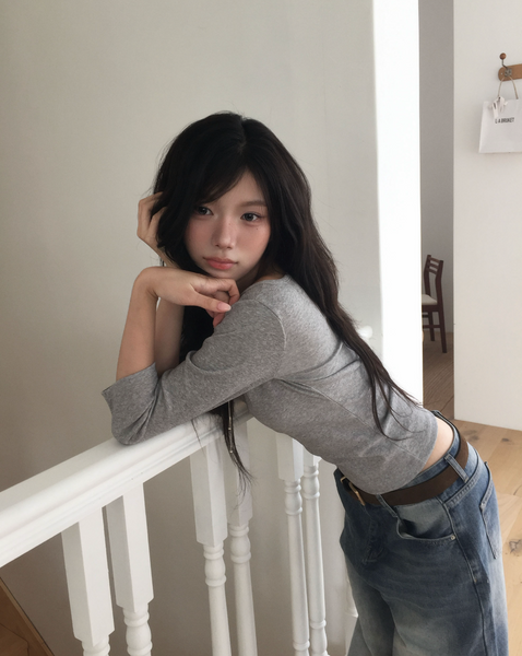 [MODIMOOD] Momu Basic Daily Slim Neck T-shirt