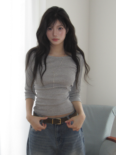 [MODIMOOD] Momu Basic Daily Slim Neck T-shirt