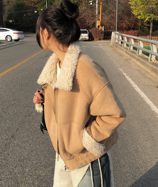 [MODIMOOD] Fur Lining Wool Suede Jacket