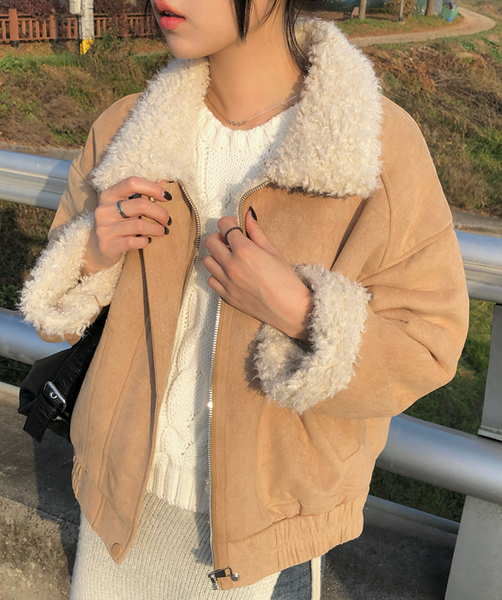 [MODIMOOD] Fur Lining Wool Suede Jacket