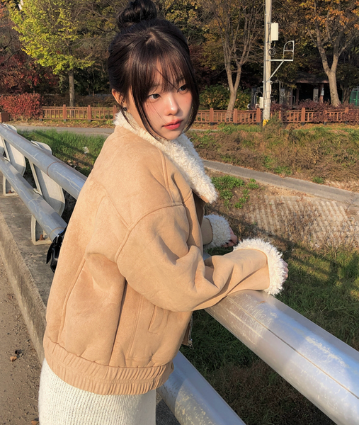 [MODIMOOD] Fur Lining Wool Suede Jacket