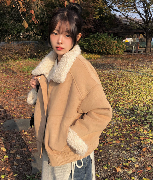 [MODIMOOD] Fur Lining Wool Suede Jacket