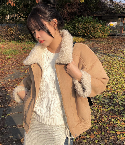 [MODIMOOD] Fur Lining Wool Suede Jacket