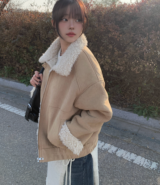 [MODIMOOD] Fur Lining Wool Suede Jacket
