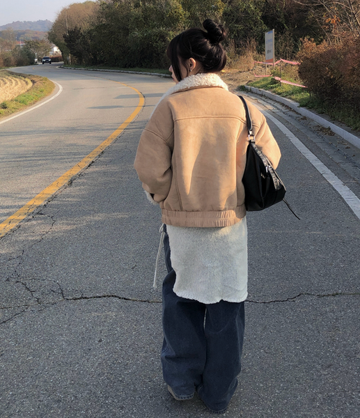 [MODIMOOD] Fur Lining Wool Suede Jacket