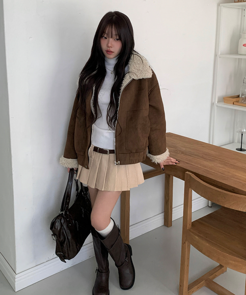 [MODIMOOD] Fur Lining Wool Suede Jacket