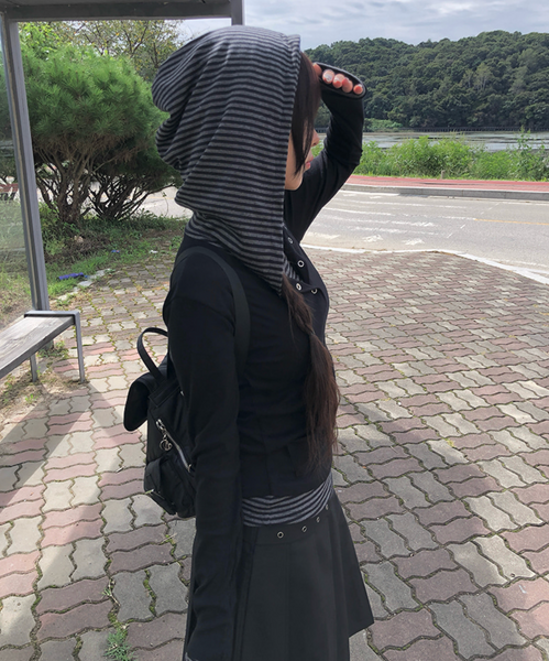 [MODIMOOD] Novin Colour Snap Hood Button T-Shirt